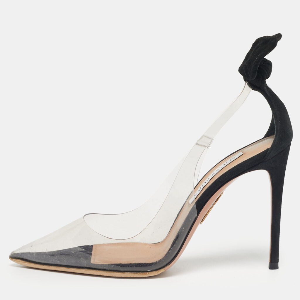 Aquazzura Transparent/ Black PVC and Suede Bow Tie Pumps Size 37