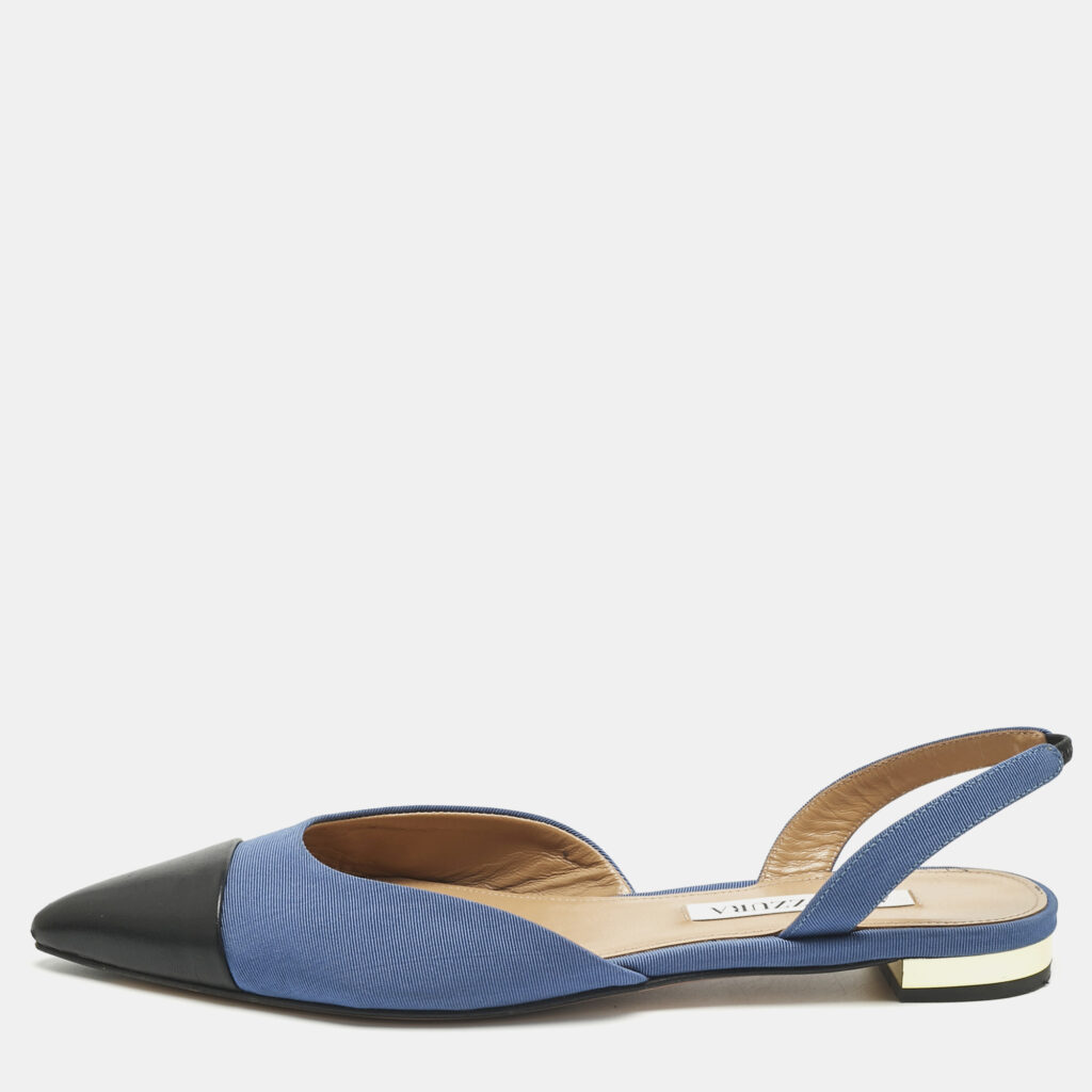 Aquazzura Black/Blue Canvas and Leather Marrakech Slingback Flats Size 37 Aquazzura Black/Blue Canvas and Leather Marrakech Slingback Flats Size 37