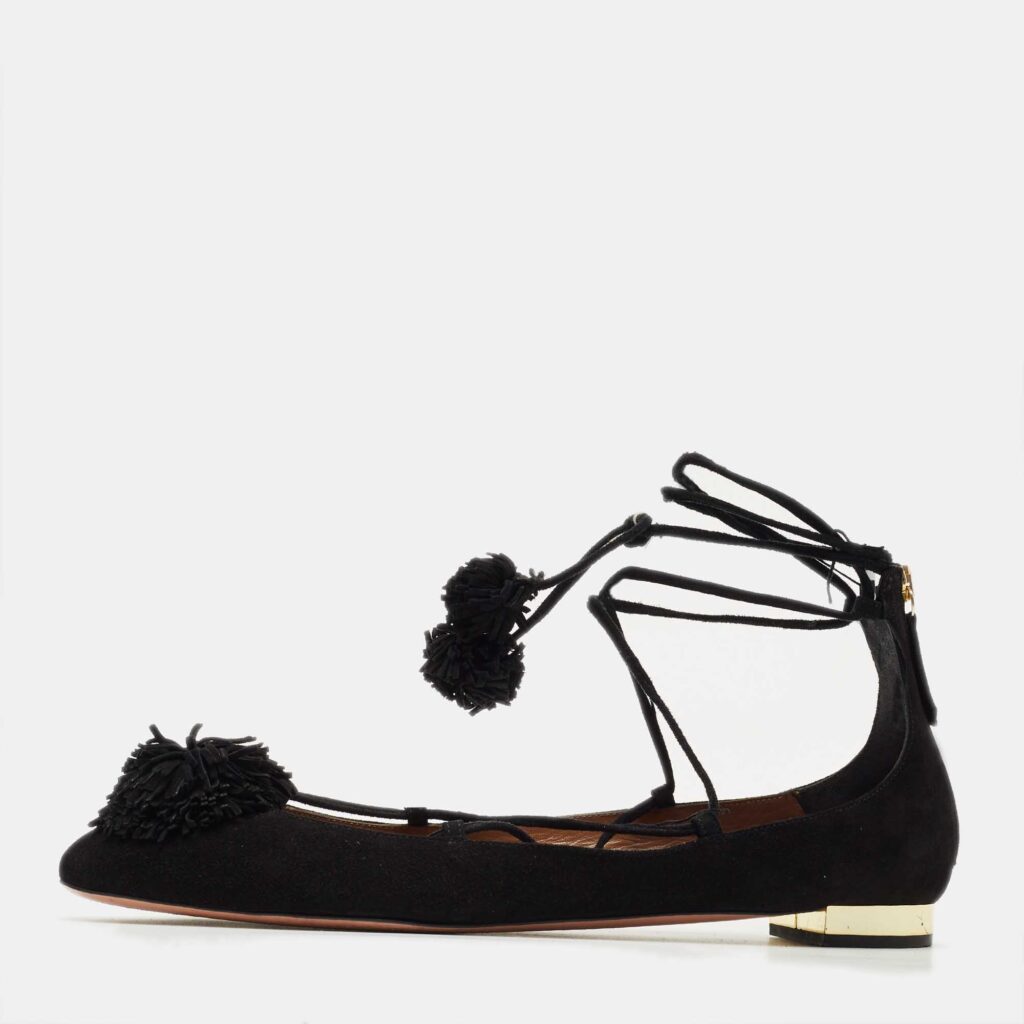 Aquazzura Black Suede Sunshine Ankle Tie Flats Size 41 Aquazzura Black Suede Sunshine Ankle Tie Flats Size 41