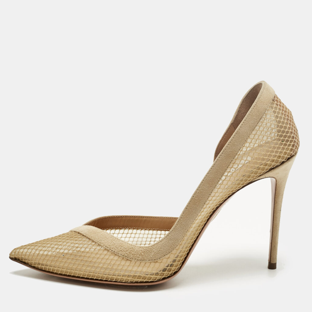 Aquazzura Beige Mesh and Net Kaz D'orsay Pumps Size 40
