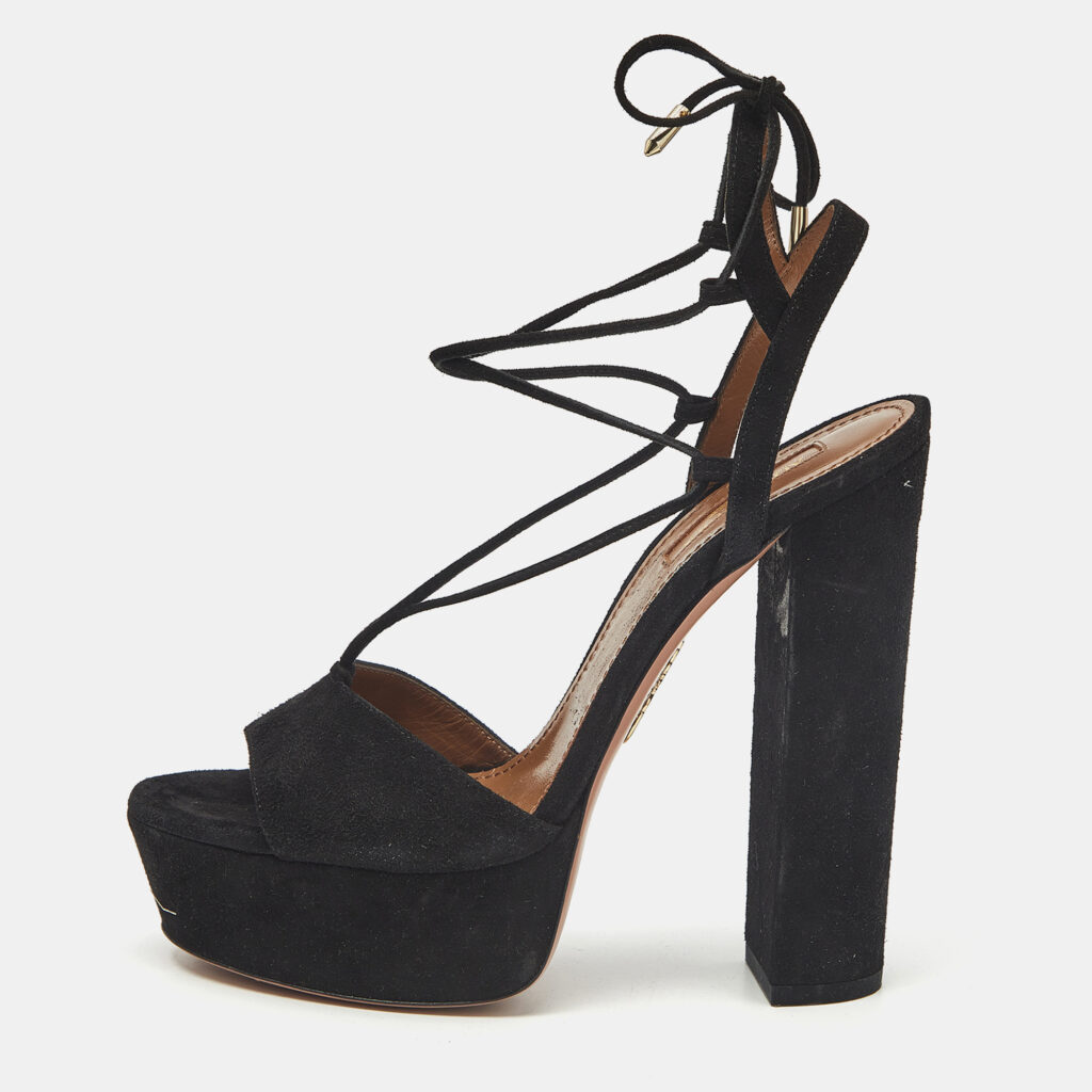 Aquazzura Black Suede Austin Plateau Platform Sandals Size 37 Aquazzura Black Suede Austin Plateau Platform Sandals Size 37