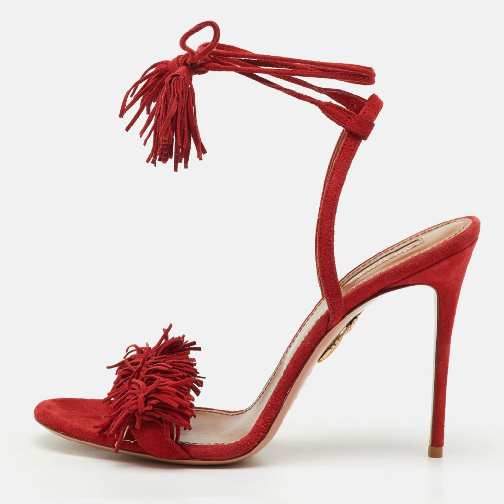 Aquazzura Red Suede Wild Thing Fringe Ankle Wrap Sandals Size 41 Aquazzura Red Suede Wild Thing Fringe Ankle Wrap Sandals Size 41