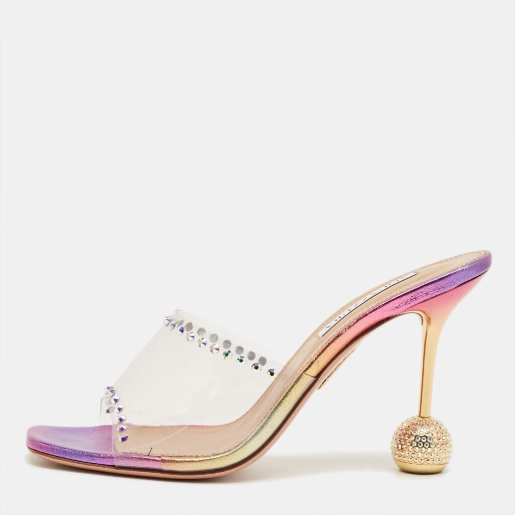 Aquazzura Pink PVC Embellished Secrets Slide Sandals Size 39