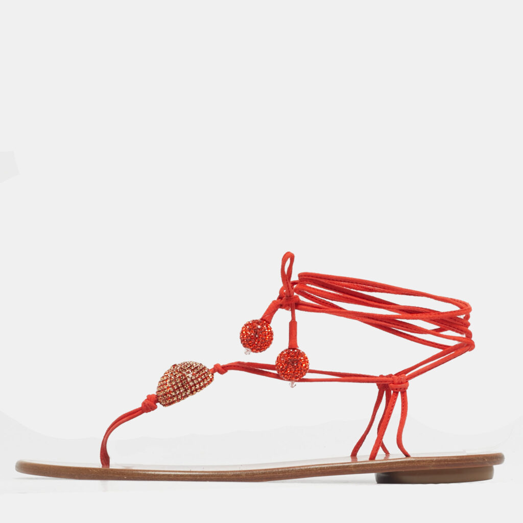 Aquazzura Orange Suede Jackie Ankle Wrap Flat Slide Size 39.5