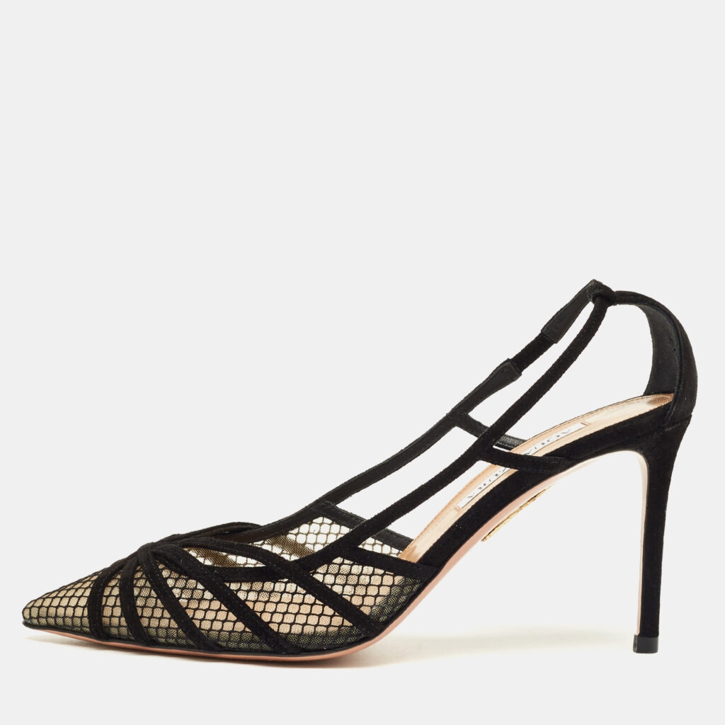Aquazzura Black Mesh and Suede Slip on Pumps Size 38 Aquazzura Black Mesh and Suede Slip on Pumps Size 38