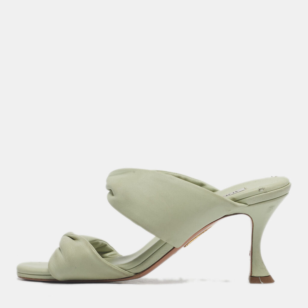 Aquazzura Green Leather Twist Slide Sandals Size 39