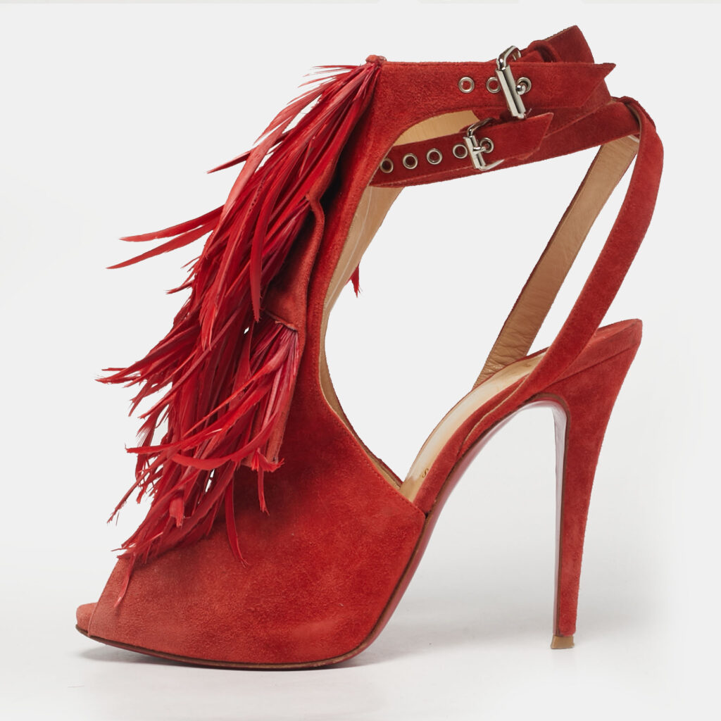 Aquazzura Red Suede Feather Embellished Ankle Strap Pumps Size 40.5 Aquazzura Red Suede Feather Embellished Ankle Strap Pumps Size 40.5
