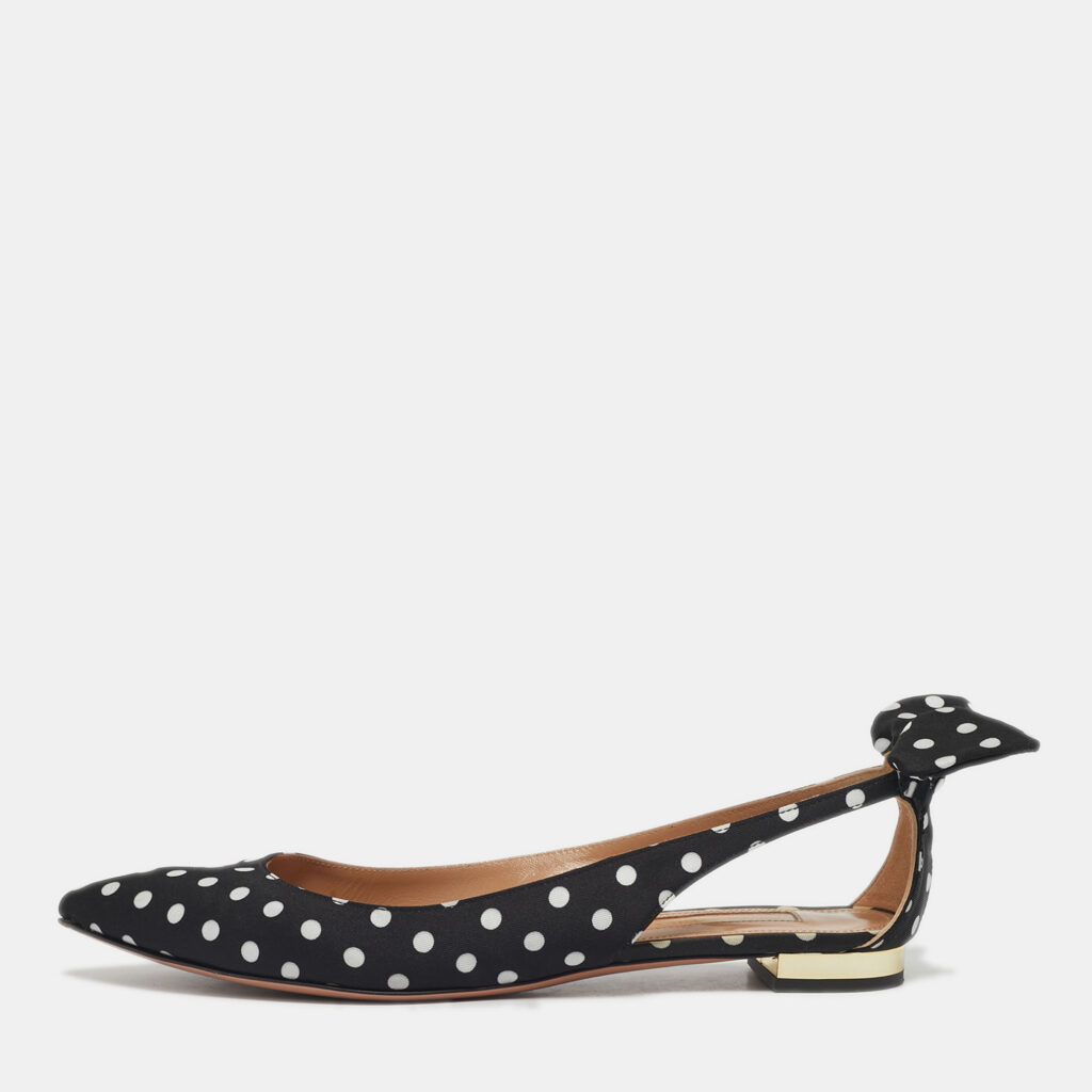 luxury-women-aquazzura-used-shoes-p1243147-001.jpg Aquazzura Black Fabric Deneuve Ballet Flats Size 35