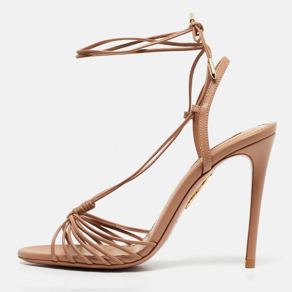 luxury-women-aquazzura-used-shoes-p1244798-010.jpg Aquazzura Beige Leather Whisper Ankle Wrap Sandals Size 36.5