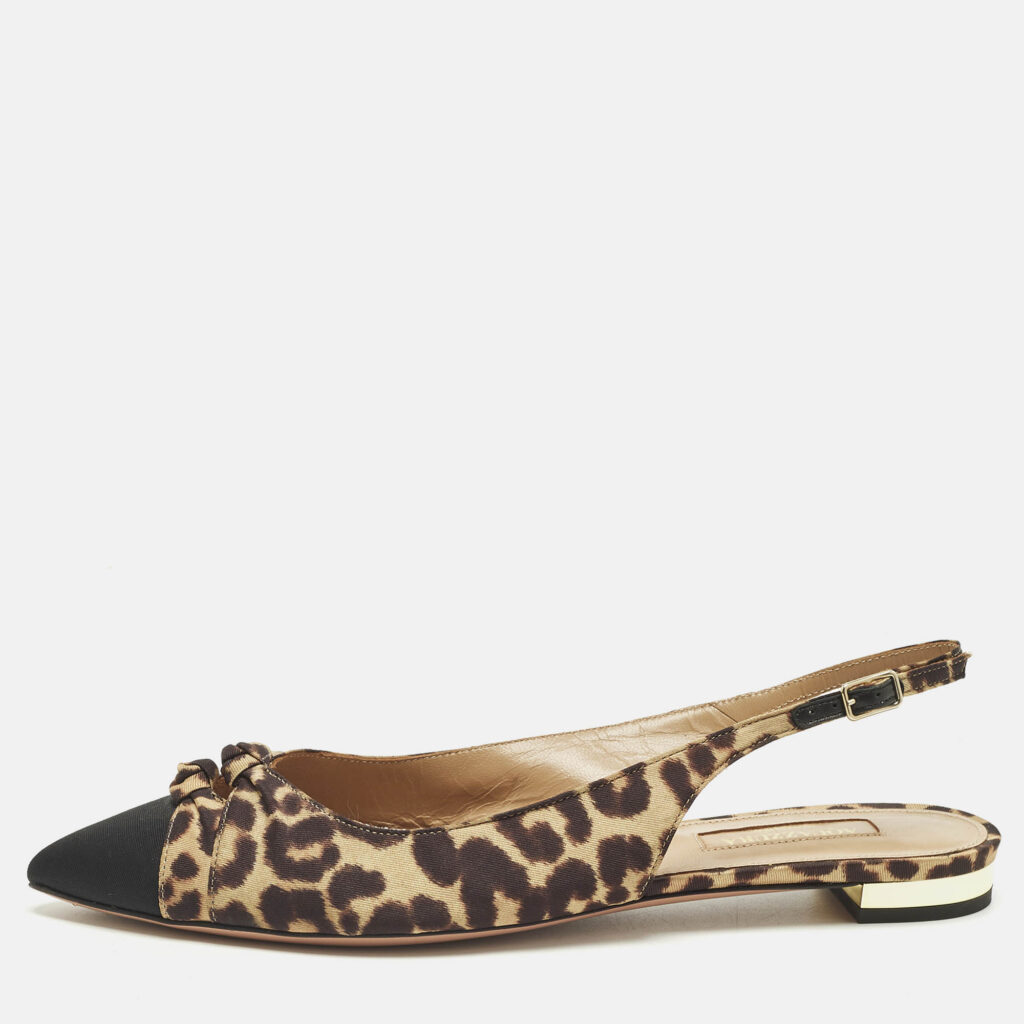 luxury-women-aquazzura-used-shoes-p1244808-010.jpg Aquazzura Beige/Black Knotted Fabric Slingback Flats Size 36