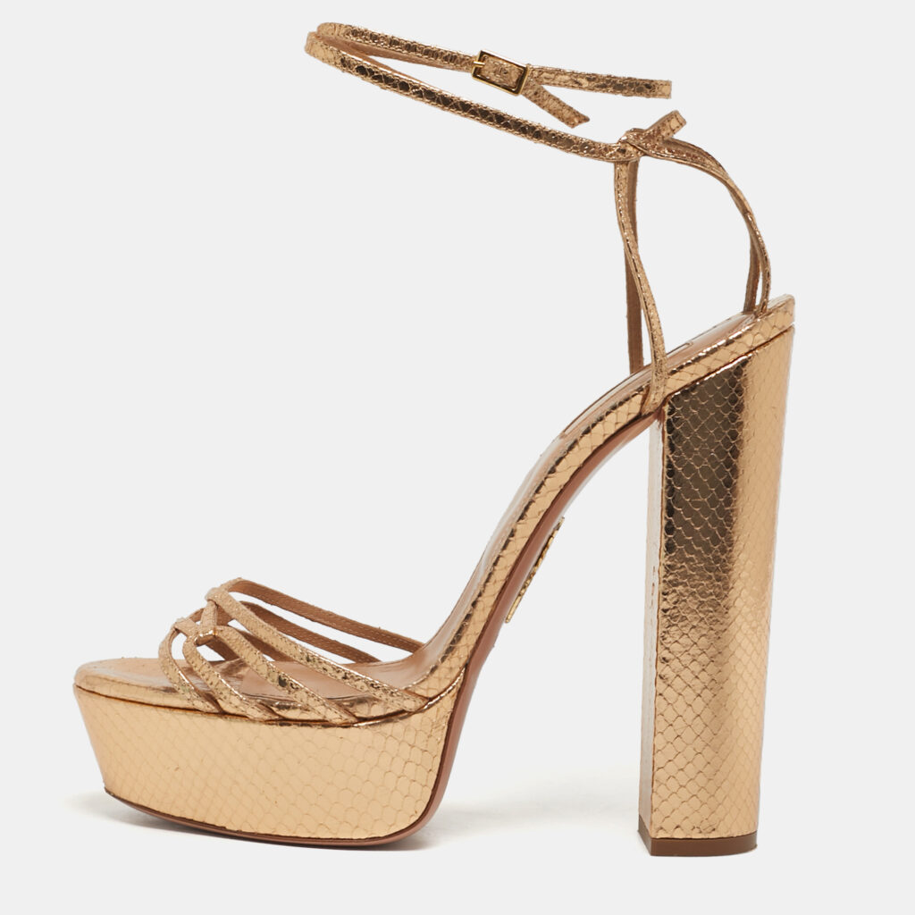 Aquazzura Austin Plateau Size 41 Gold Python Embossed Leather Platform Sandals Aquazzura Austin Plateau Size 41 Gold Python Embossed Leather Platform Sandals