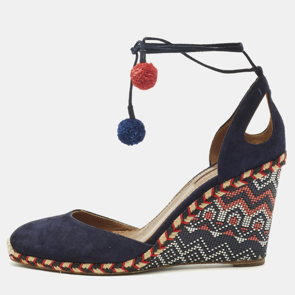 Aquazzura Size 39 Navy Blue Suede Wedge Pumps Aquazzura Size 39 Navy Blue Suede Wedge Pumps