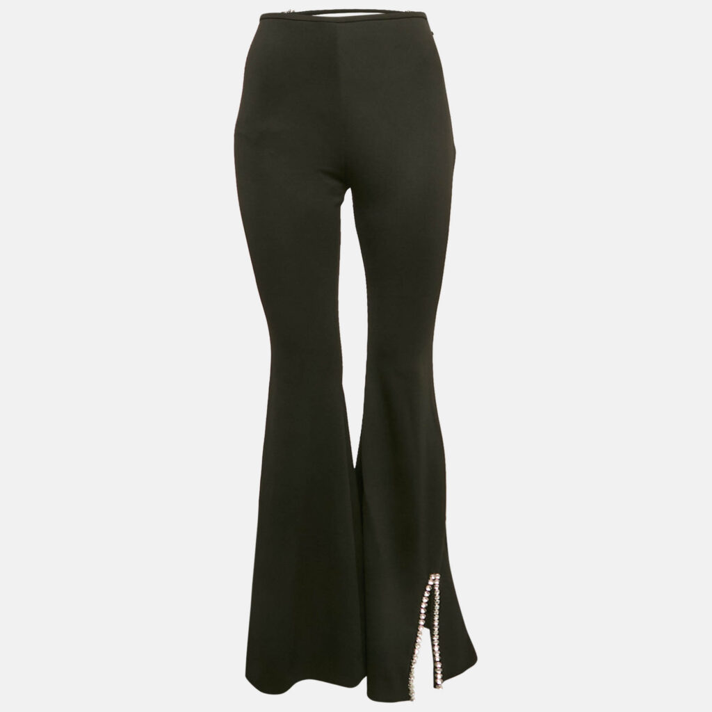 AREA Black Crystal Embellished Jersey Cut-Out Waist Flared Trousers S AREA Black Crystal Embellished Jersey Cut-Out Waist Flared Trousers S