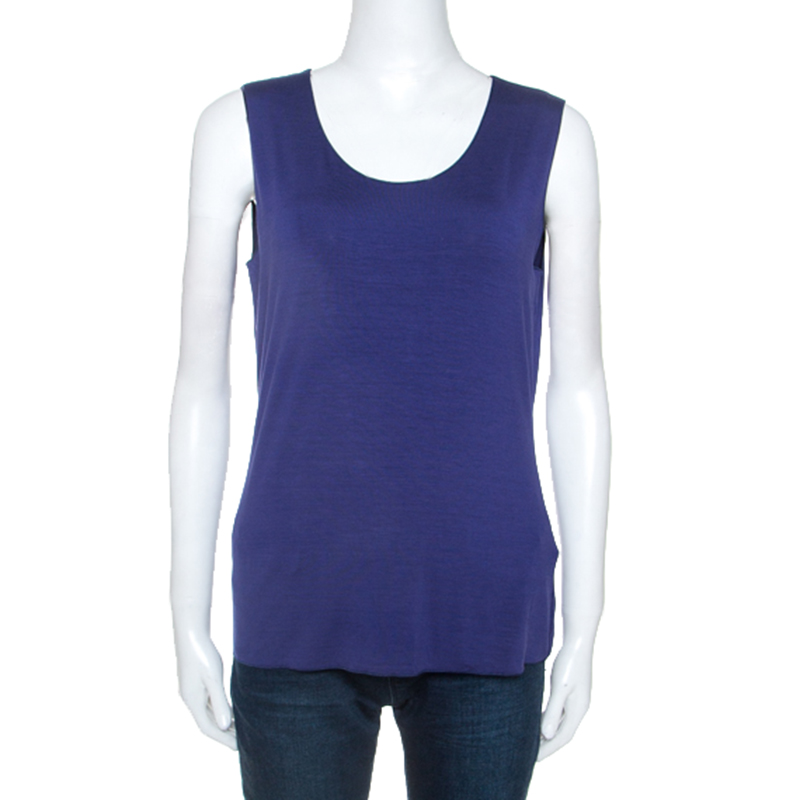 Armani Collezioni Blue Jersey Tank Top L Armani Collezioni Blue Jersey Tank Top L