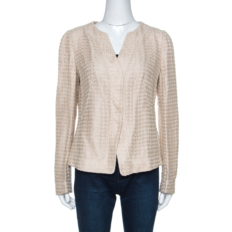 Armani Collezioni Beige Lace Overlay Detail Jacket L Armani Collezioni Beige Lace Overlay Detail Jacket L
