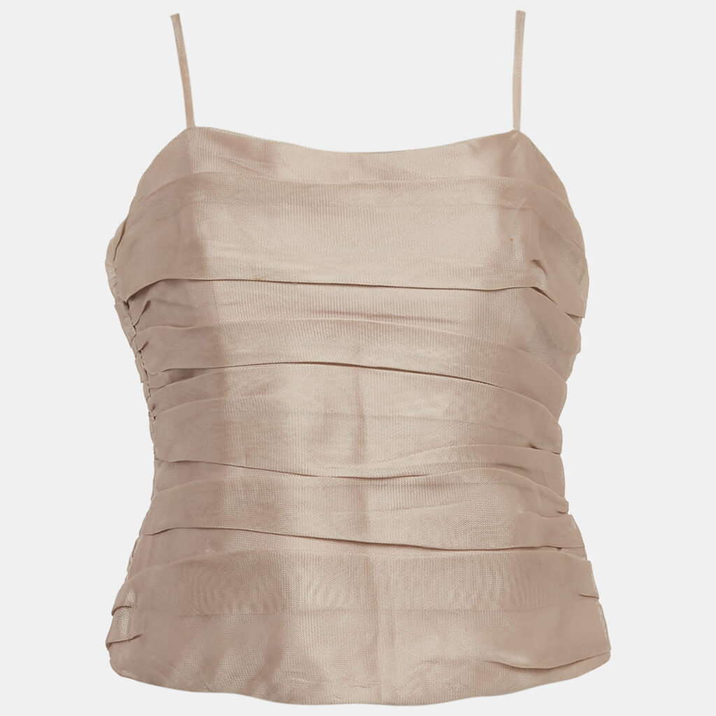 Armani Collezioni Pink Silk Tulle Gathered Sleeveless Top L