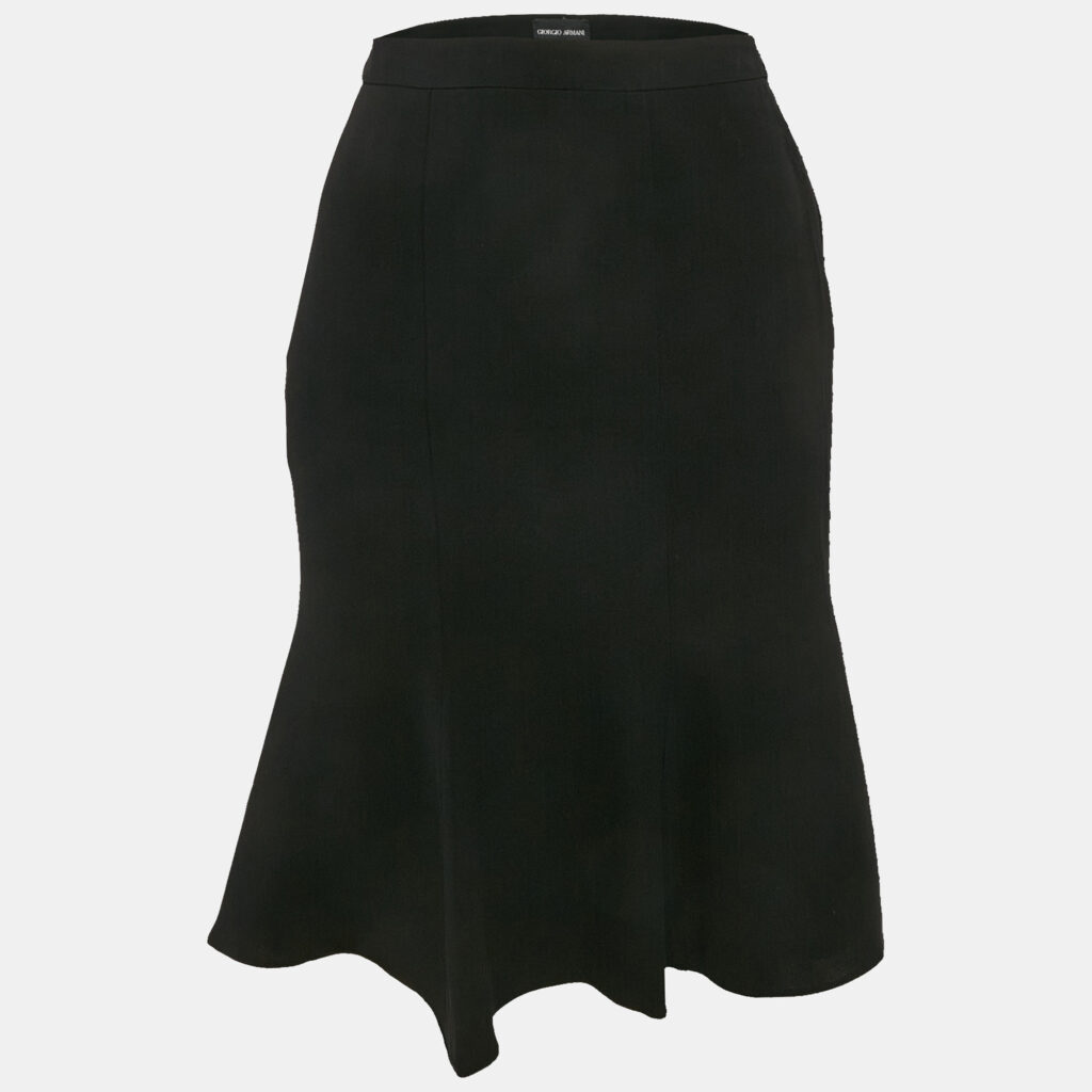 Armani Collezioni Black Silk Flared Knee-Length Skirt S Armani Collezioni Black Silk Flared Knee-Length Skirt S