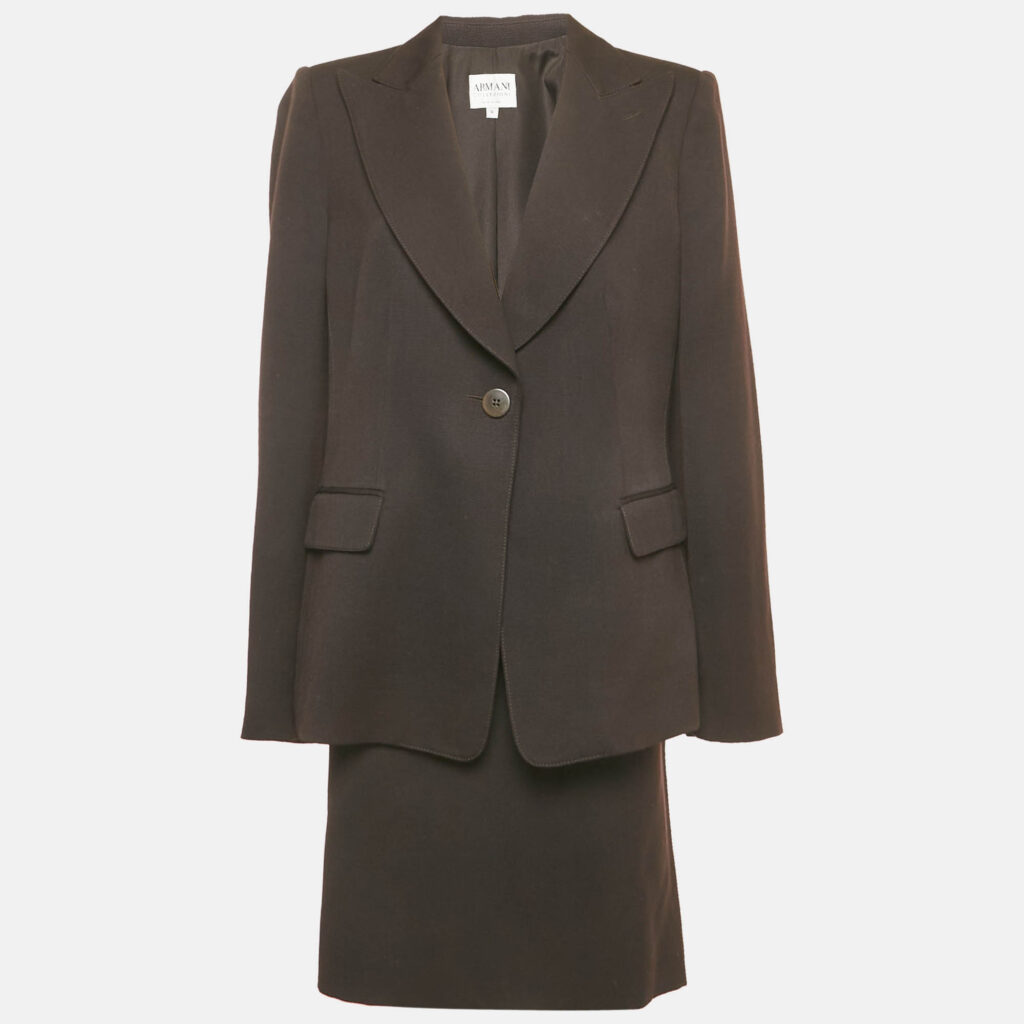 Armani Collezioni Brown Wool Skirt Suit XL Armani Collezioni Brown Wool Skirt Suit XL