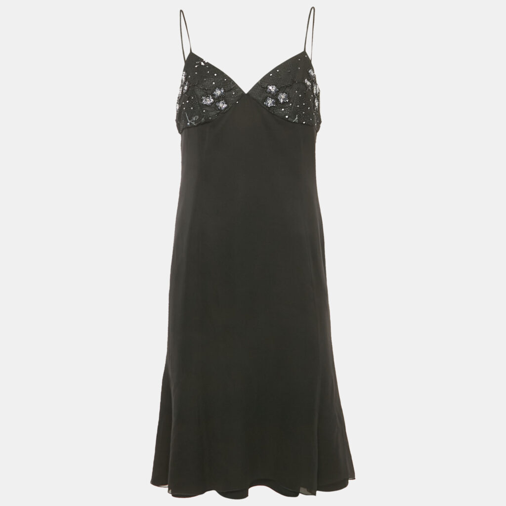 Armani Collezioni Black Chiffon Sequin Embellished Mini Dress M