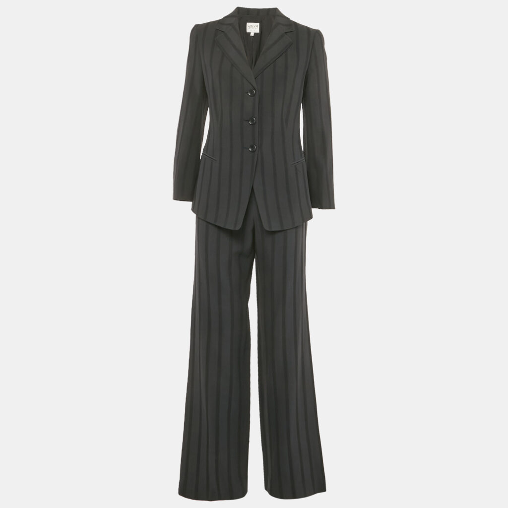 Armani Collezioni Black Patterned Wool Blend Flared Pant Suit M/L
