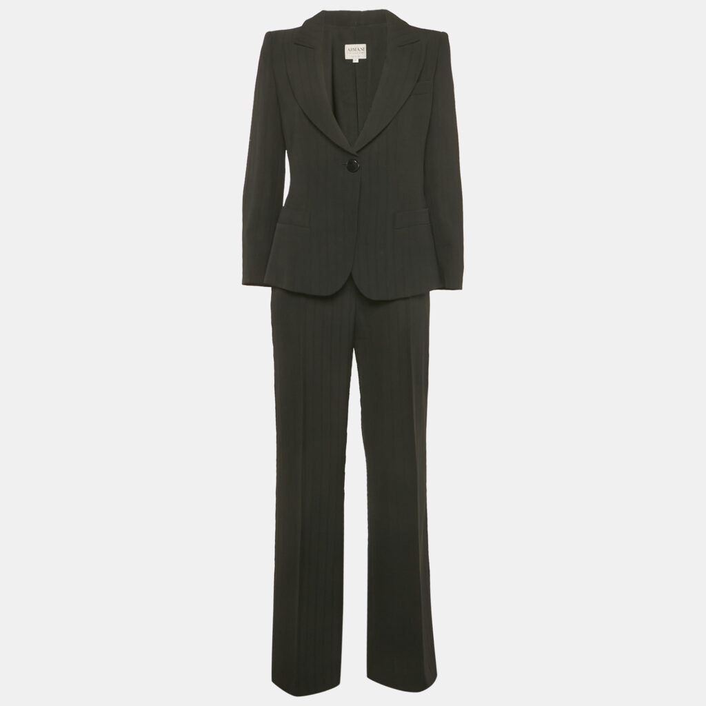 Armani Collezioni Black Crepe Flared Pants Suit M