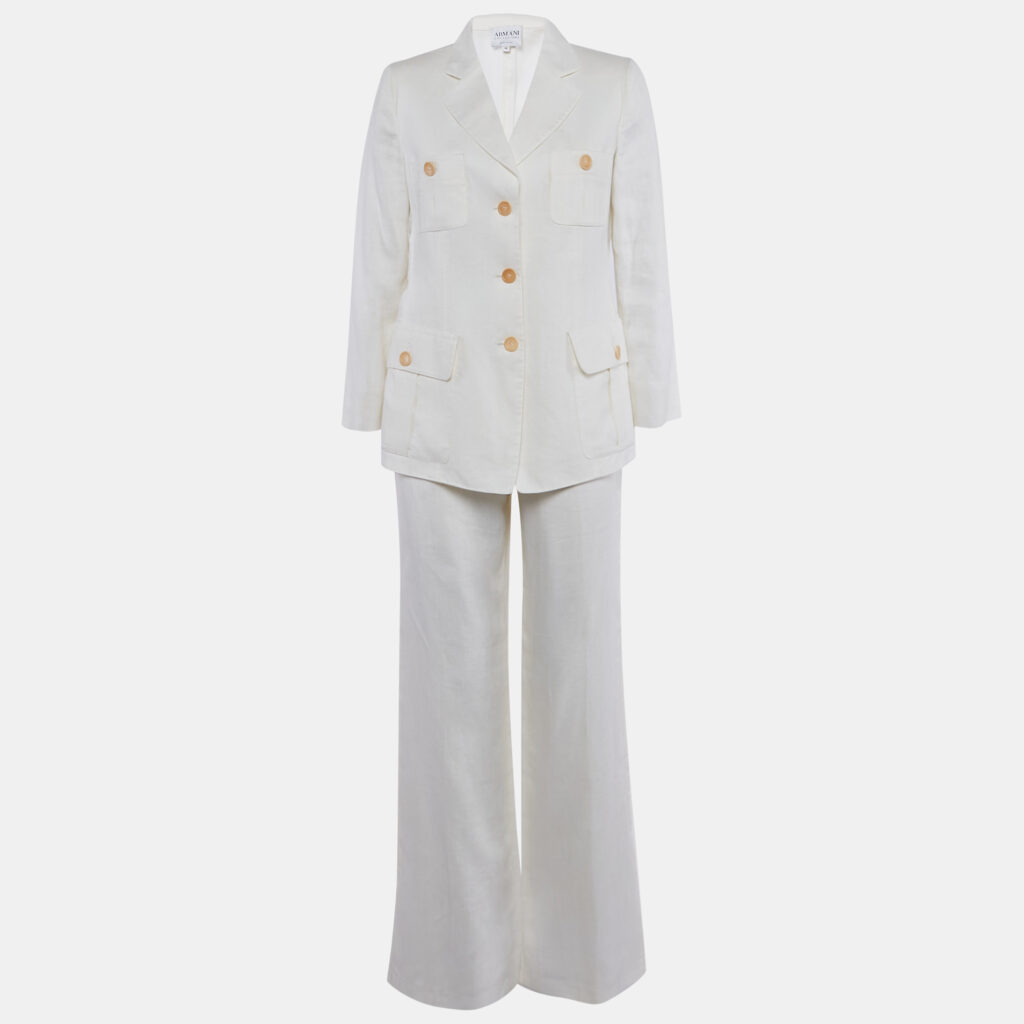Armani Collezioni Ivory Linen Tailored Suit M