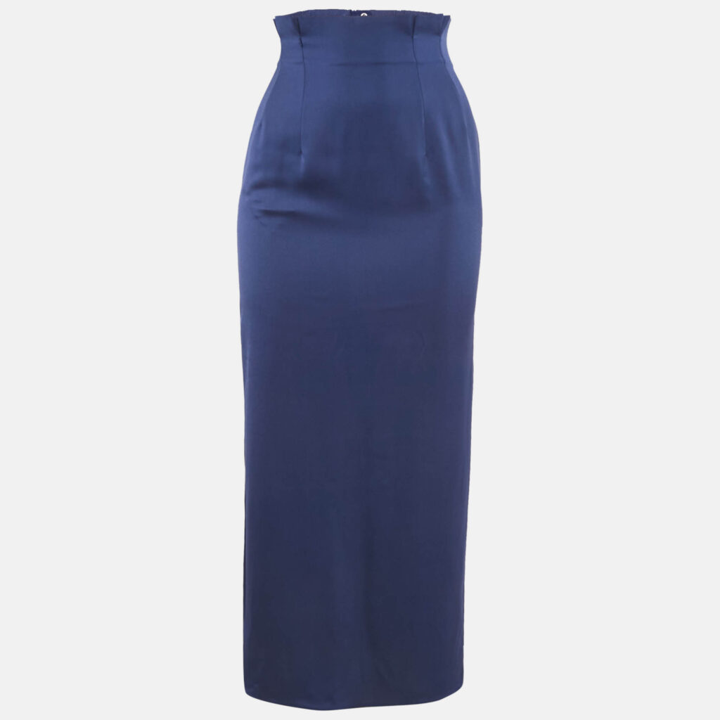 Armani Collezioni Blue Satin Pleated Maxi Skirt S Armani Collezioni Blue Satin Pleated Maxi Skirt S