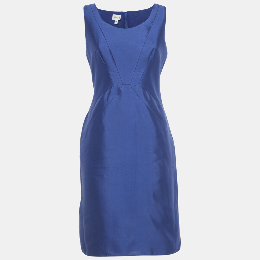 Armani Collezioni Blue Taffeta Sheath Dress M Armani Collezioni Blue Taffeta Sheath Dress M