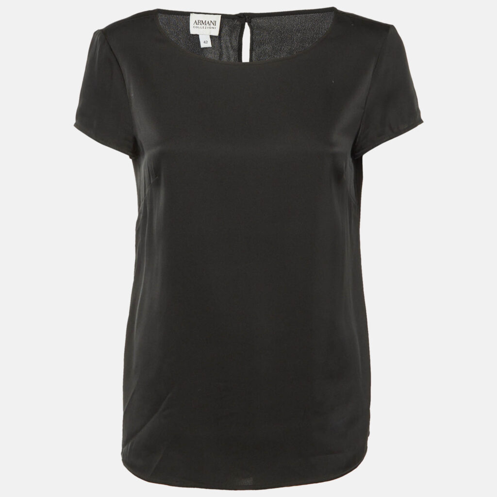 Armani Collezioni Black Silk Short Sleeve Top M Armani Collezioni Black Silk Short Sleeve Top M