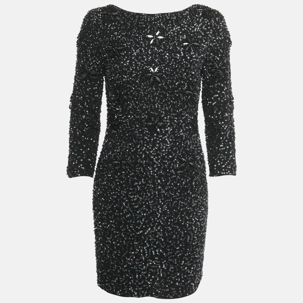 Armani Collezioni Black Embellished Crepe Mini Dress S Armani Collezioni Black Embellished Crepe Mini Dress S