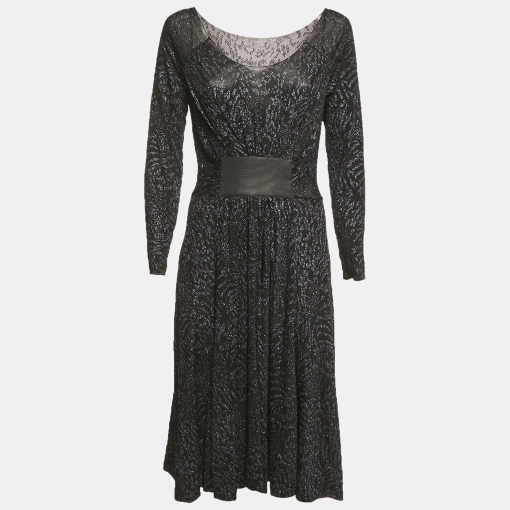 Armani Collezioni Black/Blue Glitter Print Jersey Midi Dress M Armani Collezioni Black/Blue Glitter Print Jersey Midi Dress M
