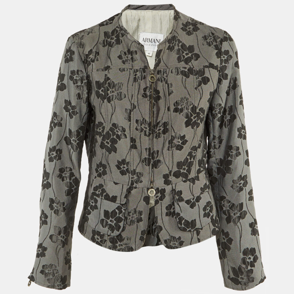 Armani Collezioni Grey Floral Jacquard Jacket L Armani Collezioni Grey Floral Jacquard Jacket L