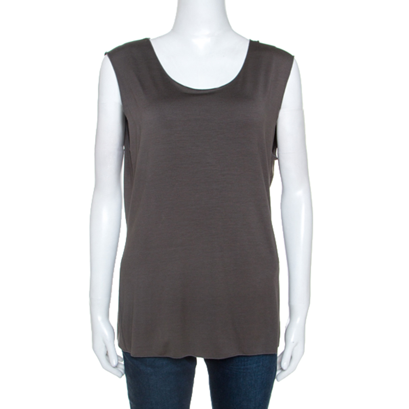 Armani Collezioni Grey Stretch Knit Sleeveless Top L
