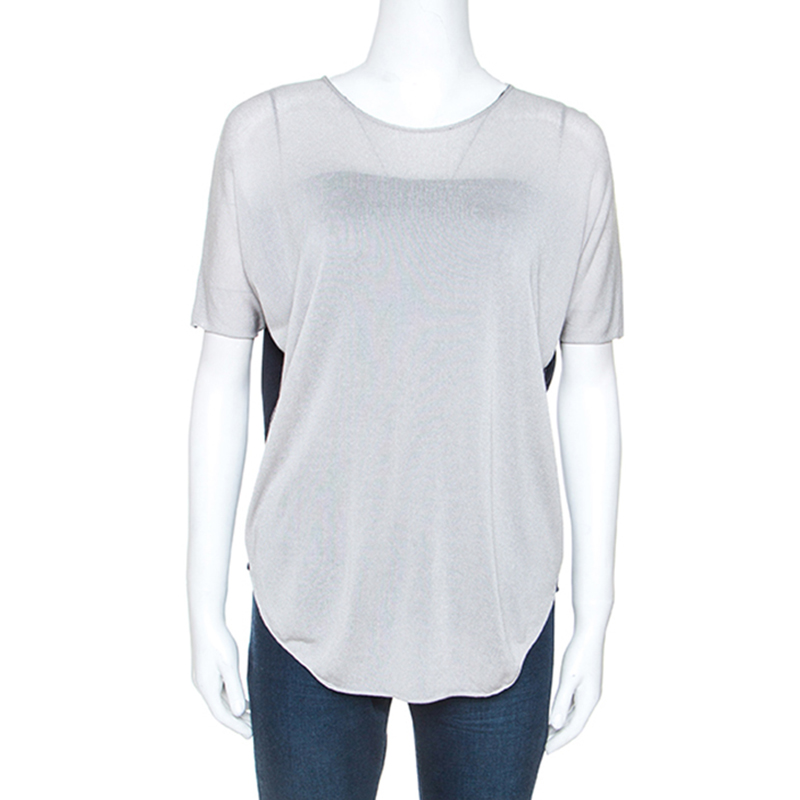 Armani Collezioni Grey Knit Contrast Back Detail Short Sleeve Top S Armani Collezioni Grey Knit Contrast Back Detail Short Sleeve Top S