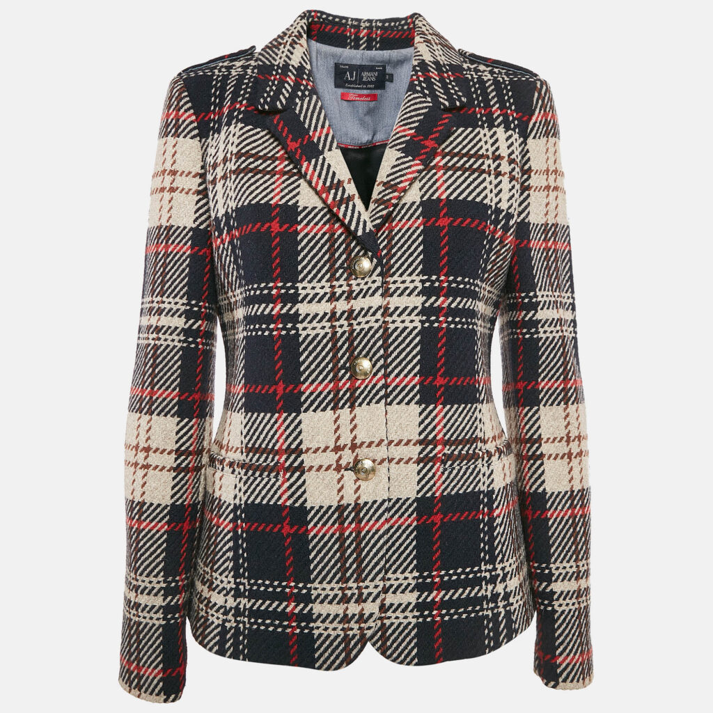 Armani Jeans Navy Blue/Multicolor Tweed Button Front Jacket M Armani Jeans Navy Blue/Multicolor Tweed Button Front Jacket M