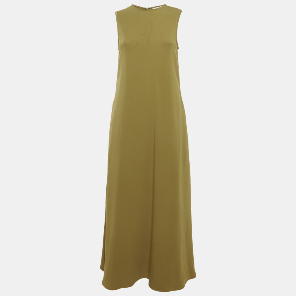 Asceno Olive Green Crepe Sleeveless Long Dress XS Asceno Olive Green Crepe Sleeveless Long Dress XS