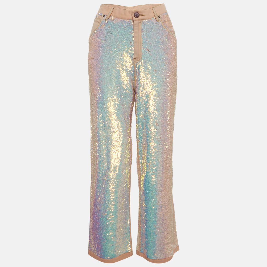 Ashish Pink Cotton Sequin Straight Leg Jeans M Waist 28"