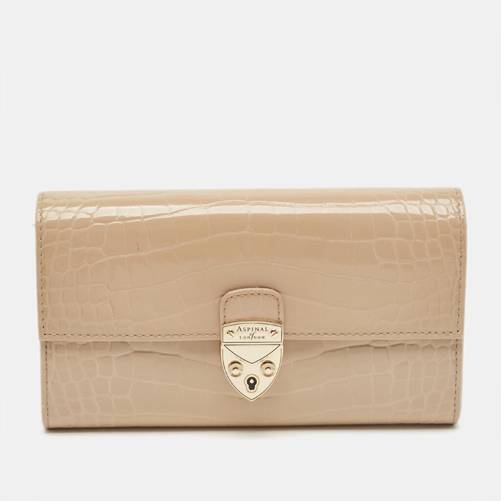 luxury-women-aspinal-of-london-used-handbags-p1247429-001-1.jpg Aspinal Of London Mayfair Beige Croc Embossed Patent Leather Continental Wallet
