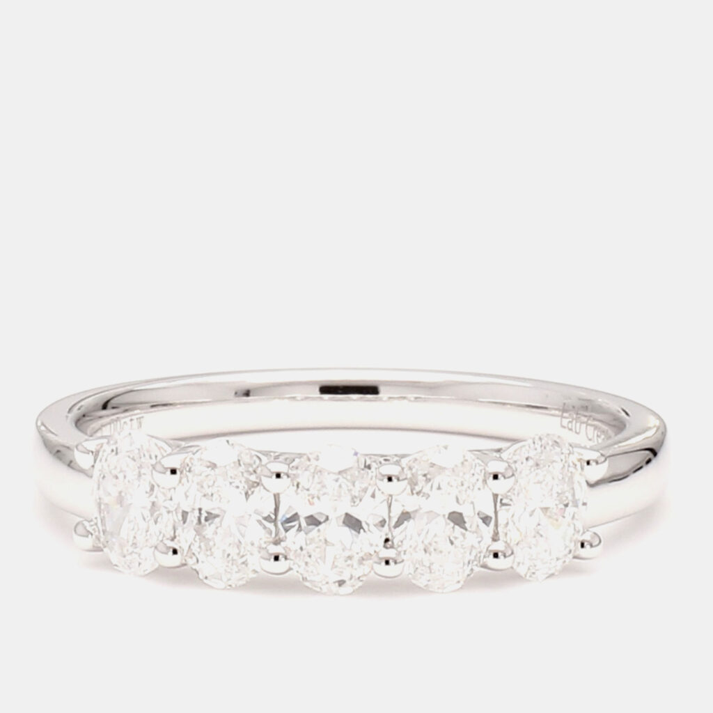 1.00 cts Oval Lab Grown Diamond 14k White Gold 5 Stone Wedding Band US 7 1.00 cts Oval Lab Grown Diamond 14k White Gold 5 Stone Wedding Band US 7