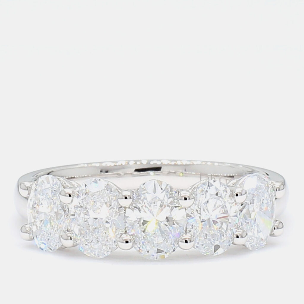 2.00 cts Oval Lab Grown Diamond 14k White Gold 5 Stone Wedding Band US 7 2.00 cts Oval Lab Grown Diamond 14k White Gold 5 Stone Wedding Band US 7