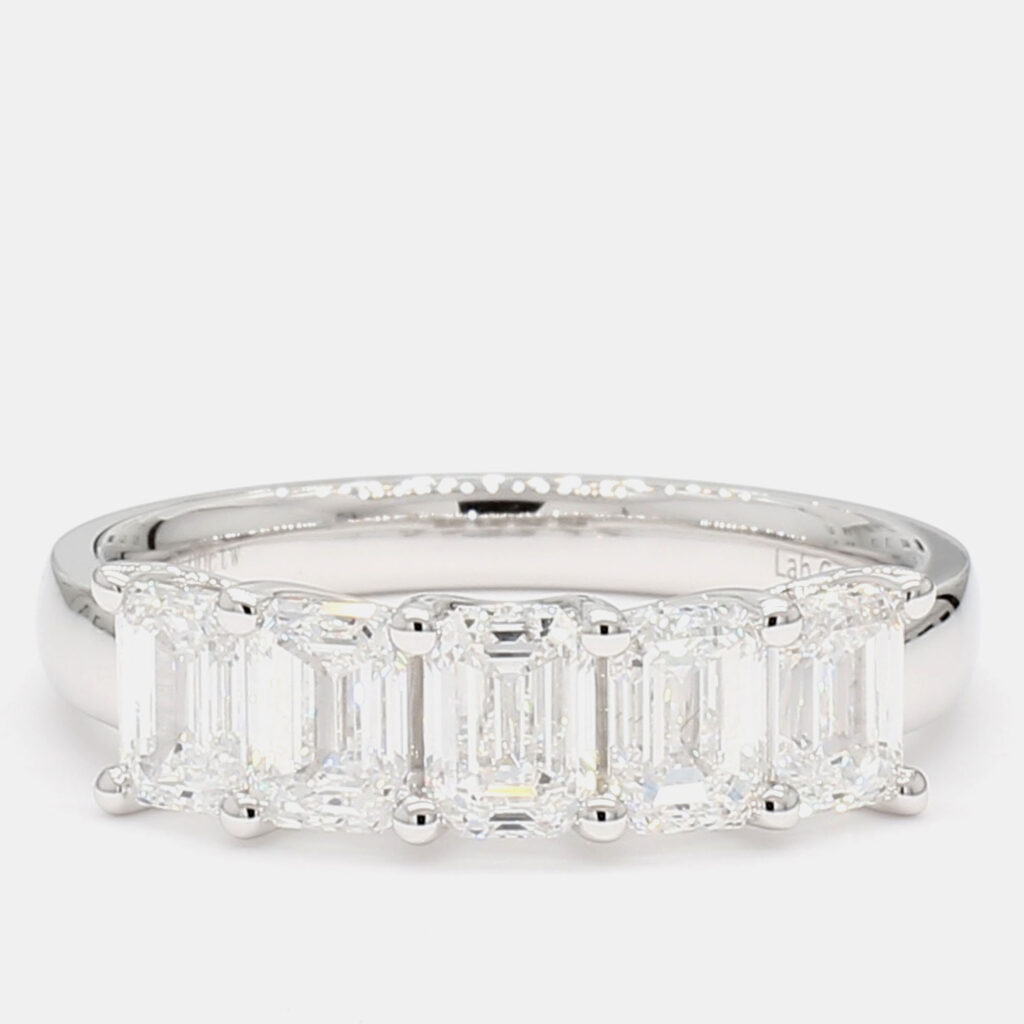 2.00 cts Emerald Lab Grown Diamond 14k White Gold 5 Stone Wedding Band US 7 2.00 cts Emerald Lab Grown Diamond 14k White Gold 5 Stone Wedding Band US 7