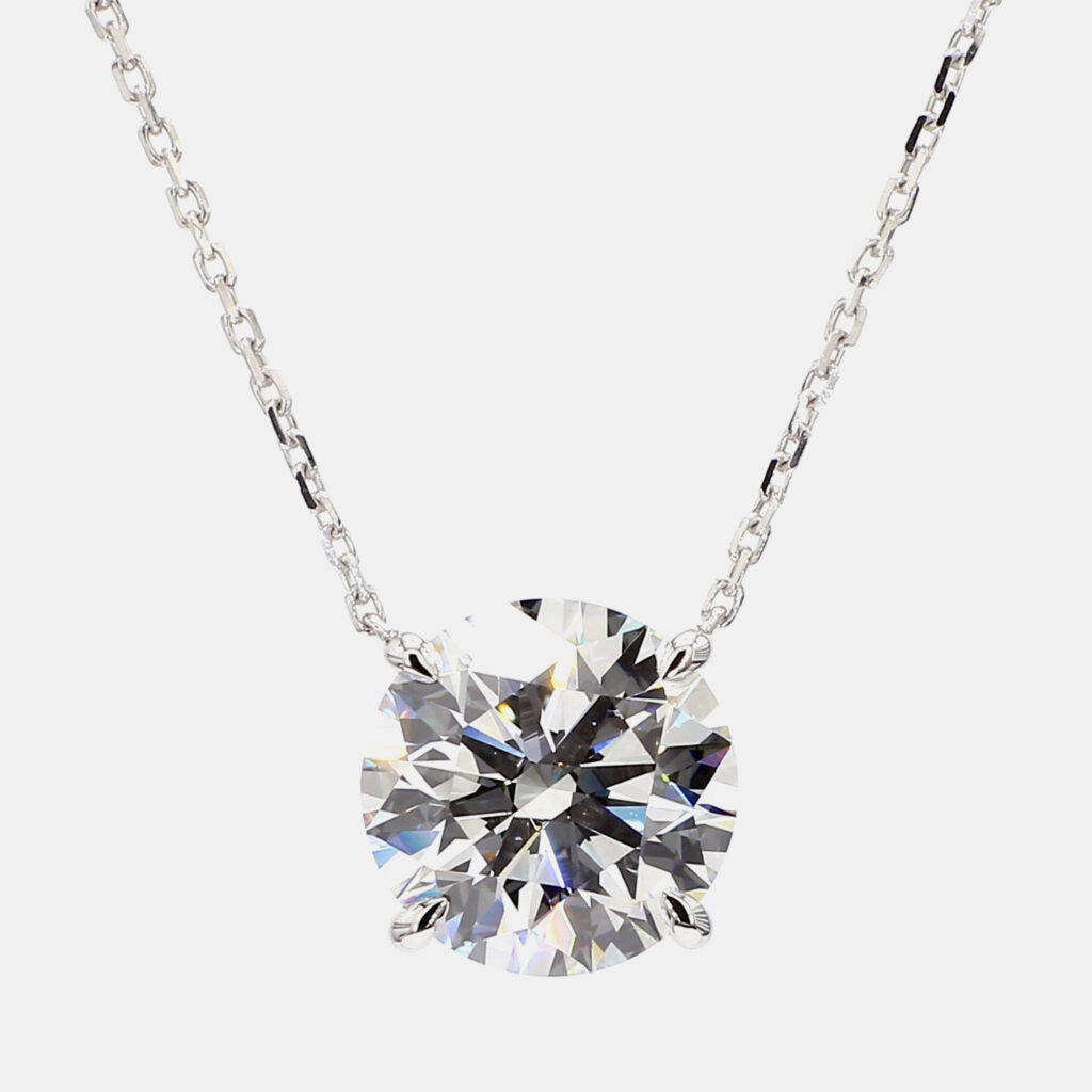 3.38 cts Round Lab Grown Diamond 14k White Gold Solitaire Pendant 16 3.38 cts Round Lab Grown Diamond 14k White Gold Solitaire Pendant 16
