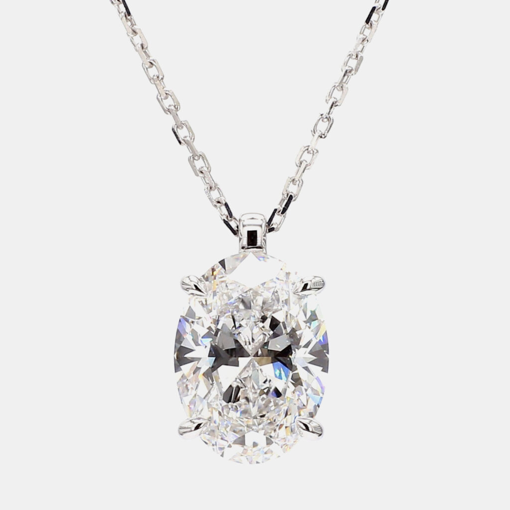 4.00 cts Oval Lab Grown Diamond 14k White Gold Solitaire Pendant 16 4.00 cts Oval Lab Grown Diamond 14k White Gold Solitaire Pendant 16
