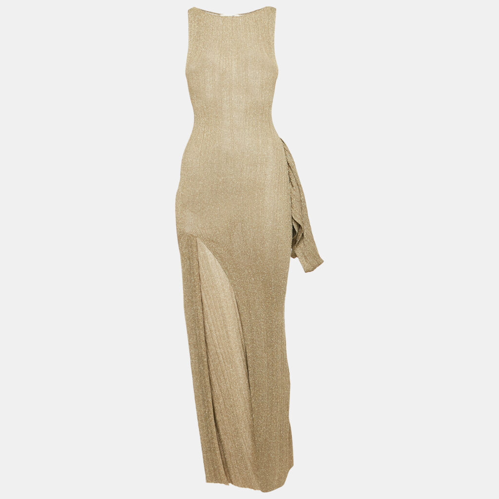 Aya Muse Kei Beige Lurex Knit Maxi Evening Dress XS Aya Muse Kei Beige Lurex Knit Maxi Evening Dress XS