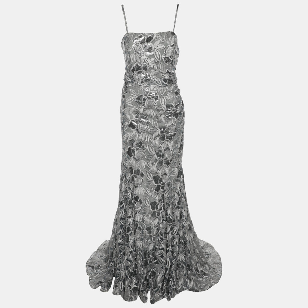 Badgley Mishka Silver Sequin Mesh Embellished Dress M