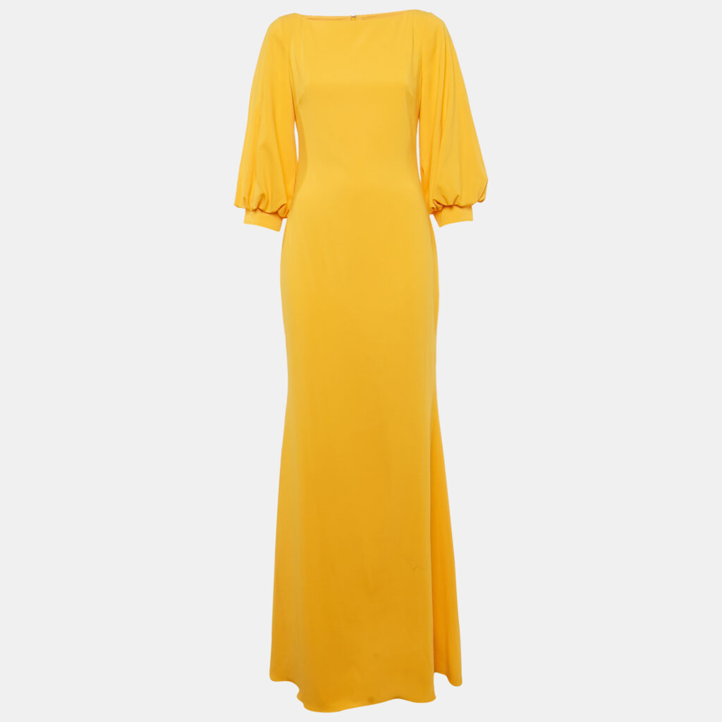 luxury-women-badgley-mischka-used-clothes-p1213340-005.jpg Badgley Mischka Yellow Stretch Crepe Marigold Gown S