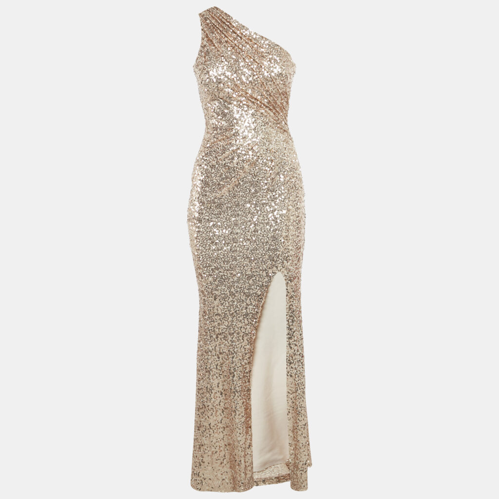 Badgley Mischka Blush Sequin One Shoulder Gown XS Badgley Mischka Blush Sequin One Shoulder Gown XS
