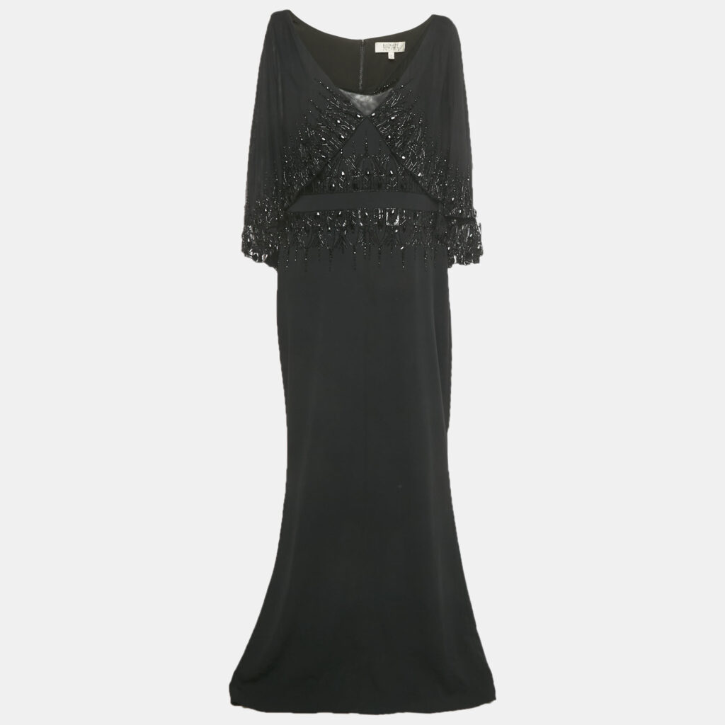 luxury-women-badgley-mischka-used-clothes-p1224782-003-1.jpg Badgley Mischka Black Embellished Overlay Crepe Gown XL
