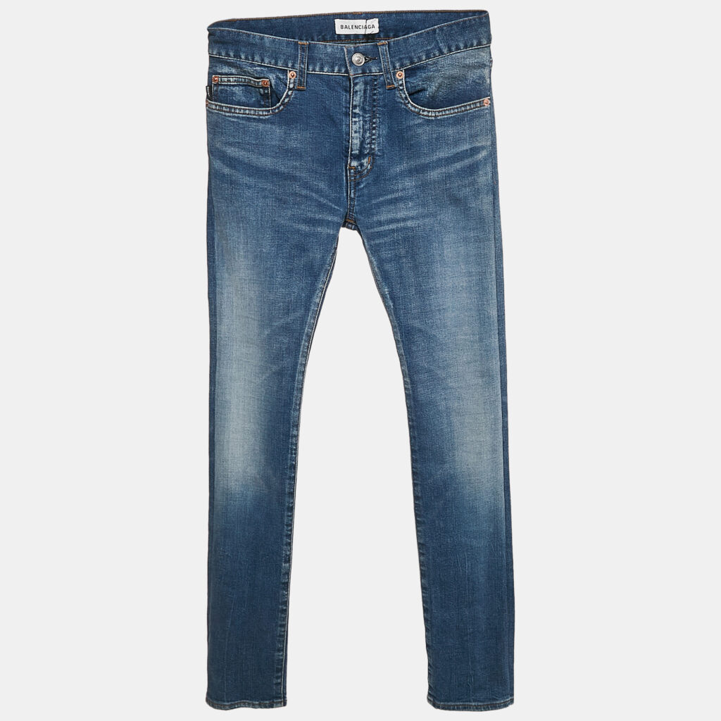 Balenciaga Blue Denim Distressed Hem Archetype Jeans S Waist 24"