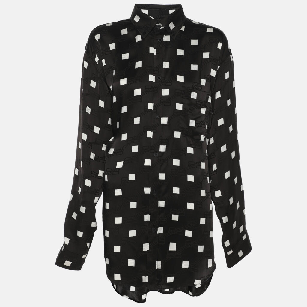 Balenciaga Wardrobe Black/White Satin Logo Print Shirt S